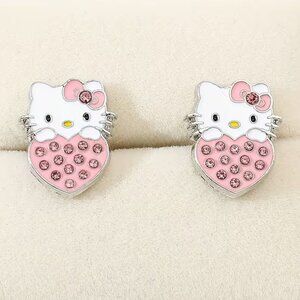 Hello Kitty Ear Studs, Cute Heart-Shaped Pink Sparkling, Perfect Girl Gift